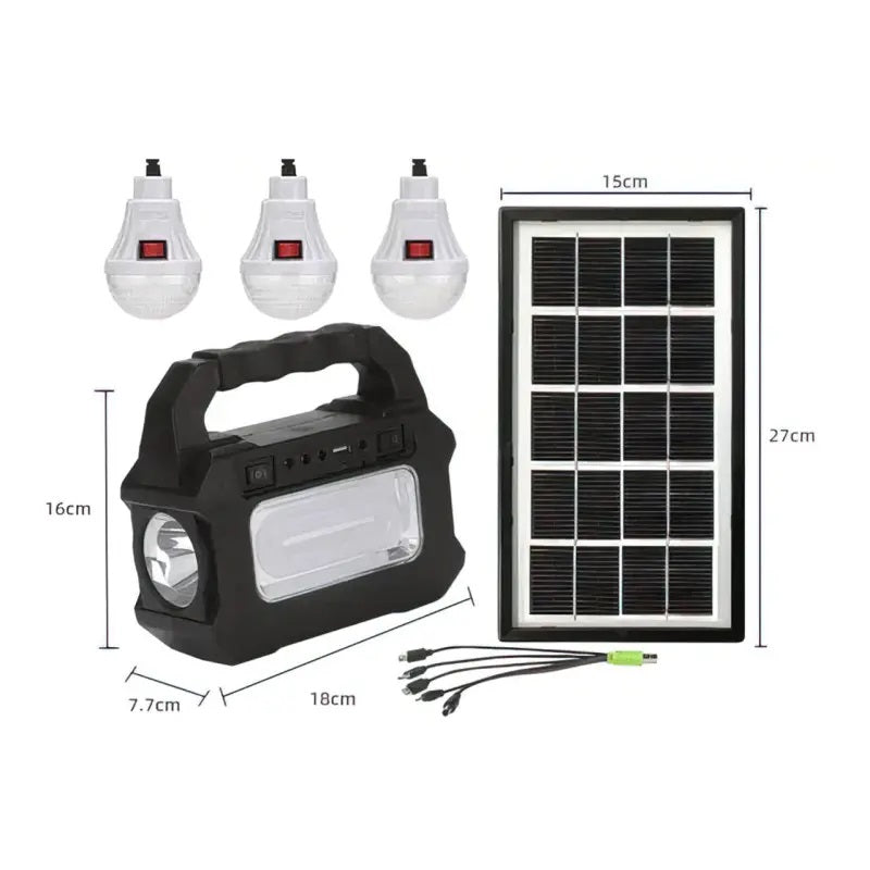 Kit Solar GDPlus GD-8080 portabil cu 3 becuri, Lanterna, USB