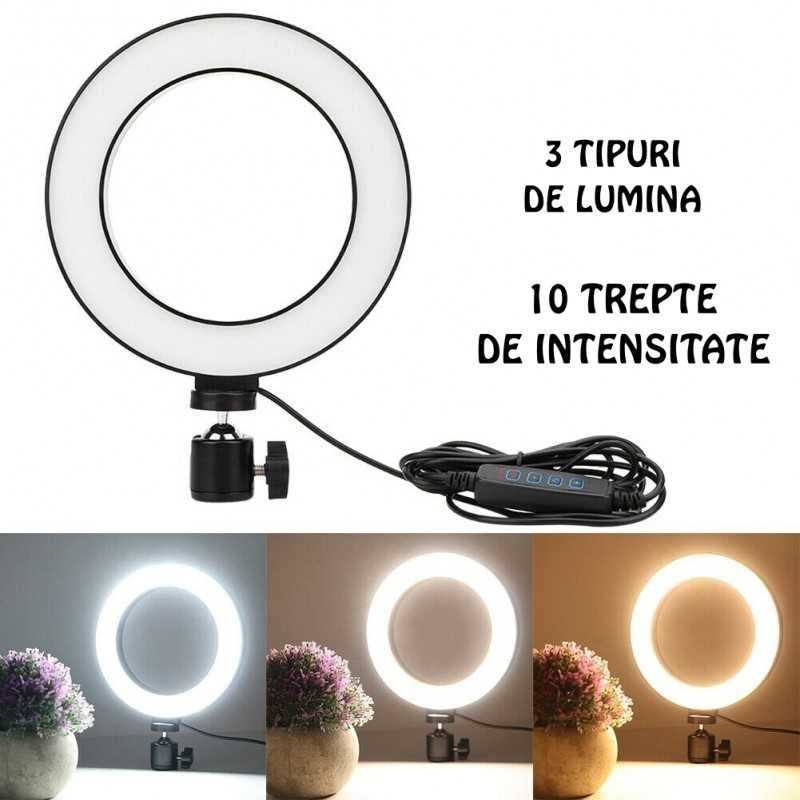 Lichidare de stoc. Lampa circulara LED cu trepied si suport de telefon